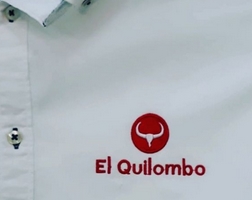 Camisa con excelente bordado en pecho de marca comercial, bordado realizaado en coolngo